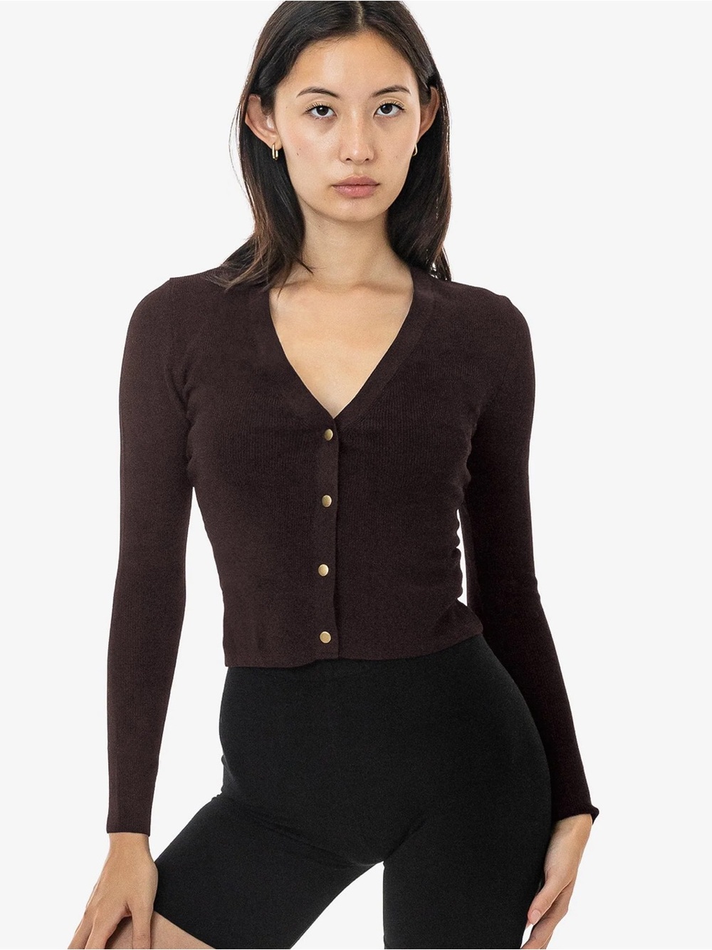 LOS ANGELES APPAREL VISCOSE NYLON V-NECK CARDIGAN